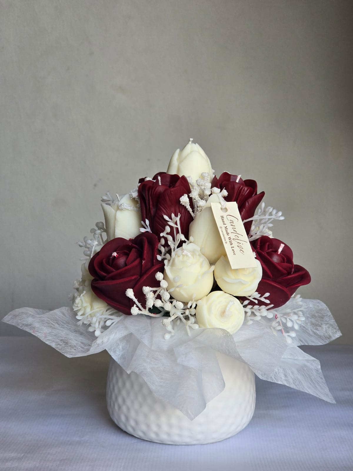 Burgundy & White Candle Flower Bouquet