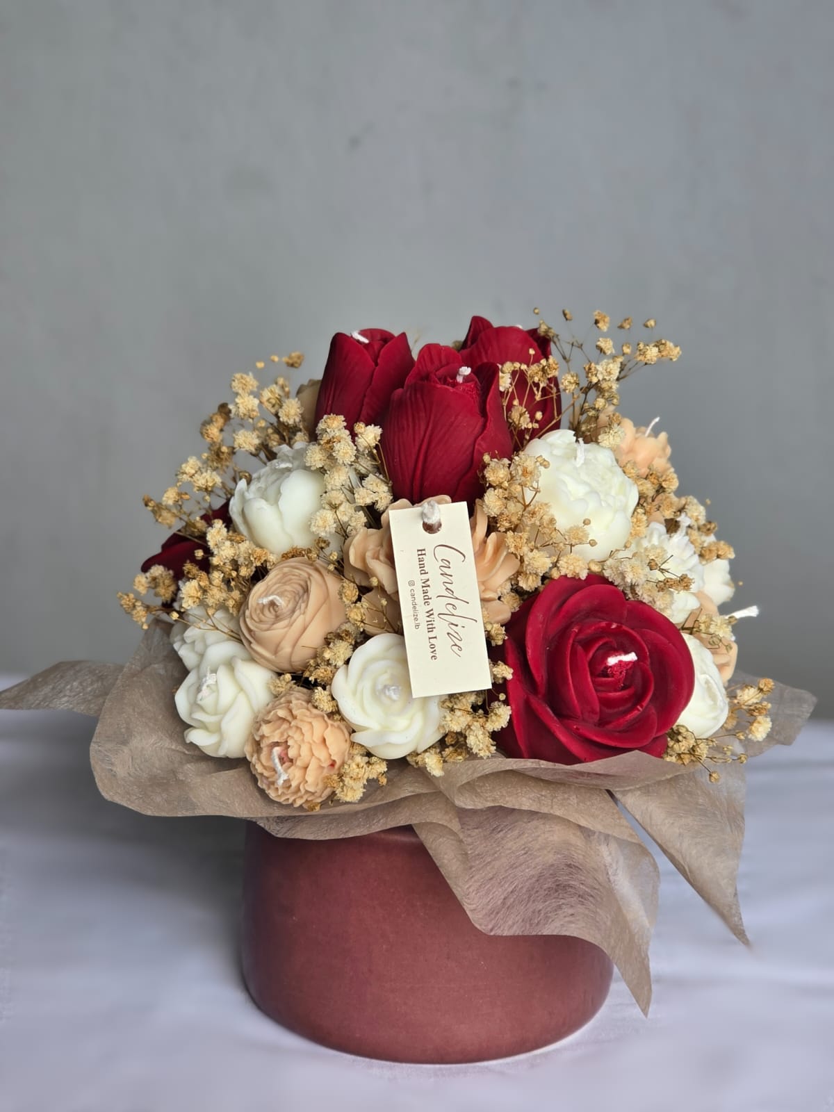 Red & Cream Candle Flower Bouquet